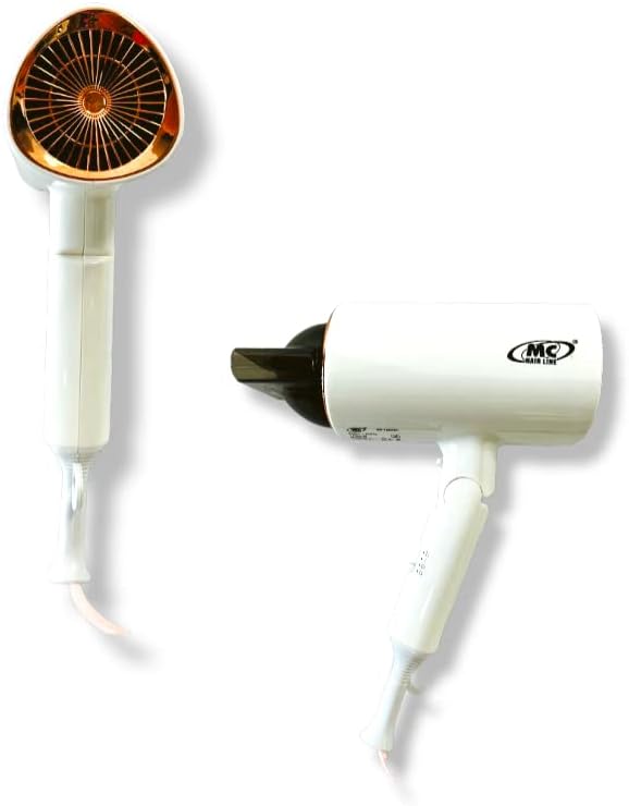 Hairdryer Mc Hairdryer Folding Handle DC Motor 1800W 3 Power Levels Cold Air Shot, 2 Nozzles Included