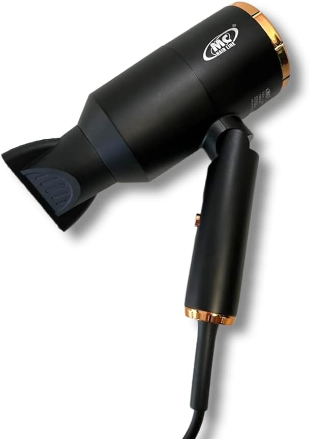 Phon Mc Asciugacapelli Professionale Motore Ac Manico Pieghevole 2 Velocità 2 Temperature Potenza 1800W Diffusore 2 Beccucci Inclusi