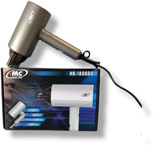 Hairdryer Mc Hairdryer Folding Handle DC Motor 1800W 3 Power Levels Cold Air Shot, 2 Nozzles Included