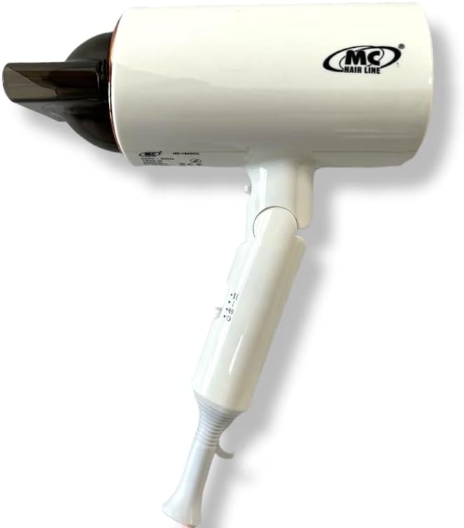 Hairdryer Mc Hairdryer Folding Handle DC Motor 1800W 3 Power Levels Cold Air Shot, 2 Nozzles Included