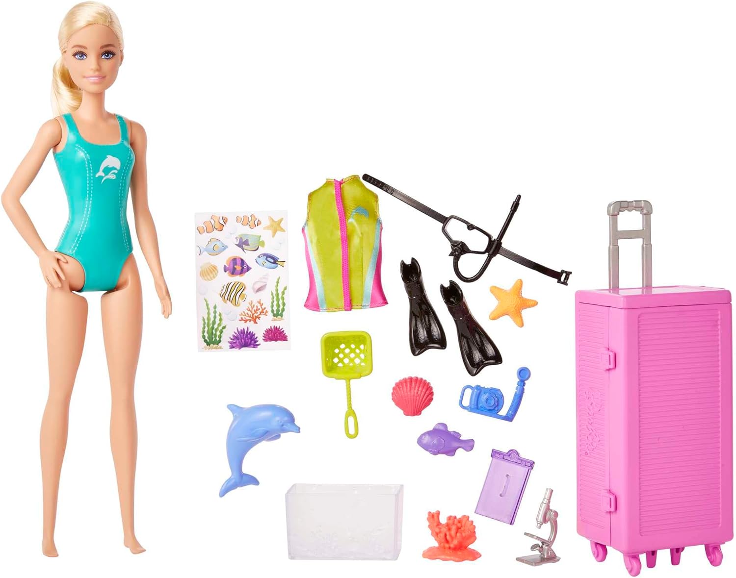 Barbie Carriere - Carriera Make-up, bambola dai capelli blu, top colorato a stampa leopardata e scarpe rosa con plateau, con palette, tavolozza e pennello, Giocattolo per Bambini 3+ Anni, HKT66
