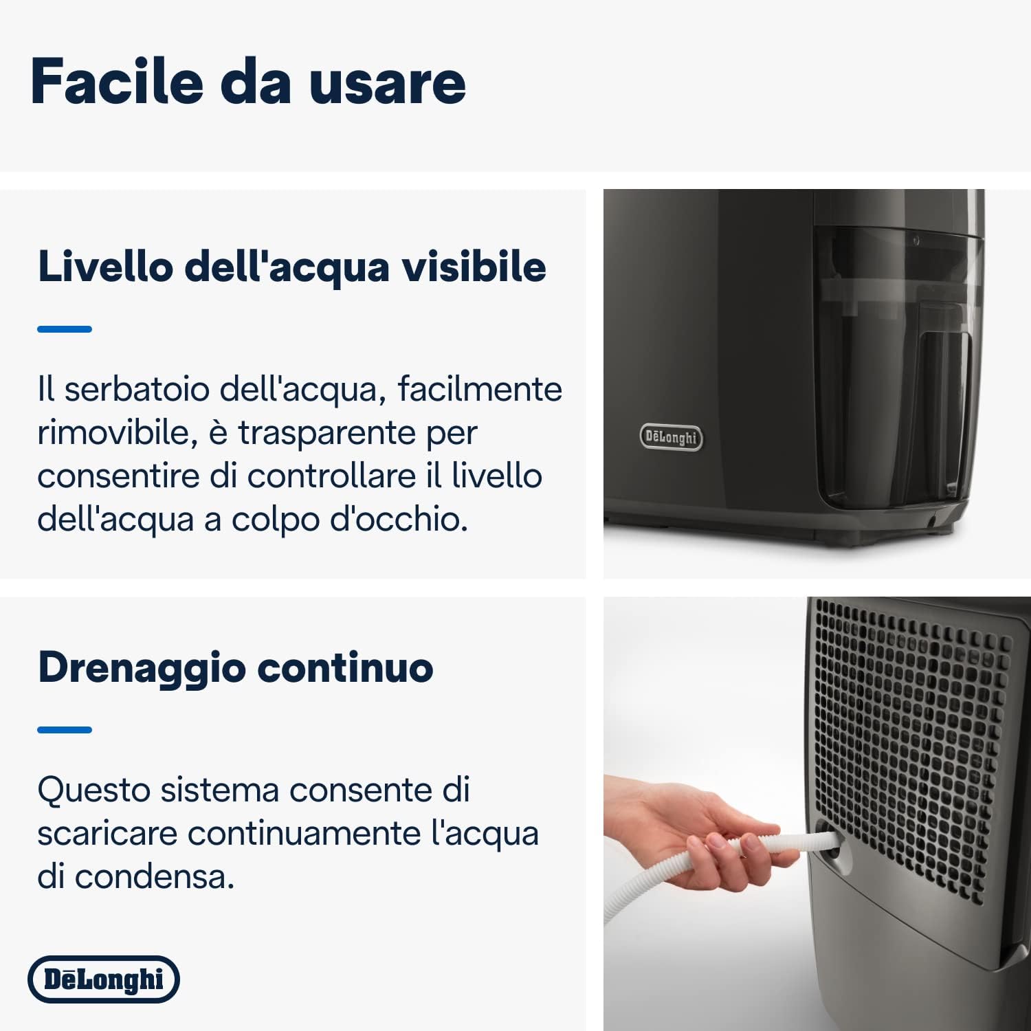 De'Longhi DEXD216F Tasciugo Deumidificatore per eliminare l'umidità, Asciugabiancheria, Doppio Sistema Filtrazione Aria, 16L/giorno, Display Digitale, Silenzioso, Maniglia e ruote, TIMER