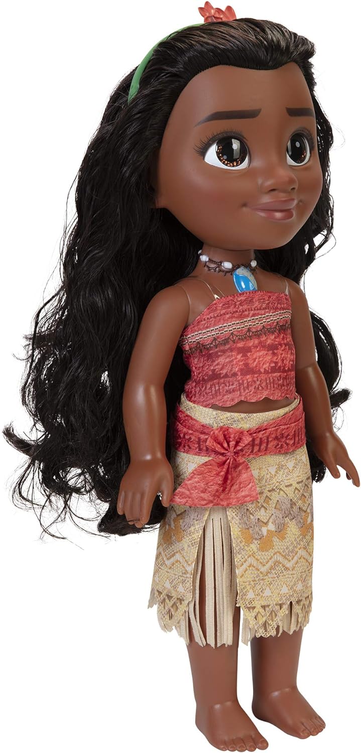 Disney Princess Bambola Principessa Vaiana 38 cm con bellissimi occhi scintillanti, abito scarpette e tiara, bambine dai 3 anni in su!