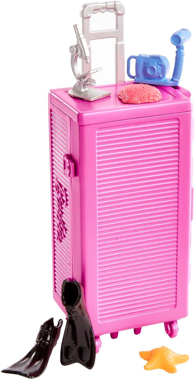 Barbie Carriere - Carriera Make-up, bambola dai capelli blu, top colorato a stampa leopardata e scarpe rosa con plateau, con palette, tavolozza e pennello, Giocattolo per Bambini 3+ Anni, HKT66