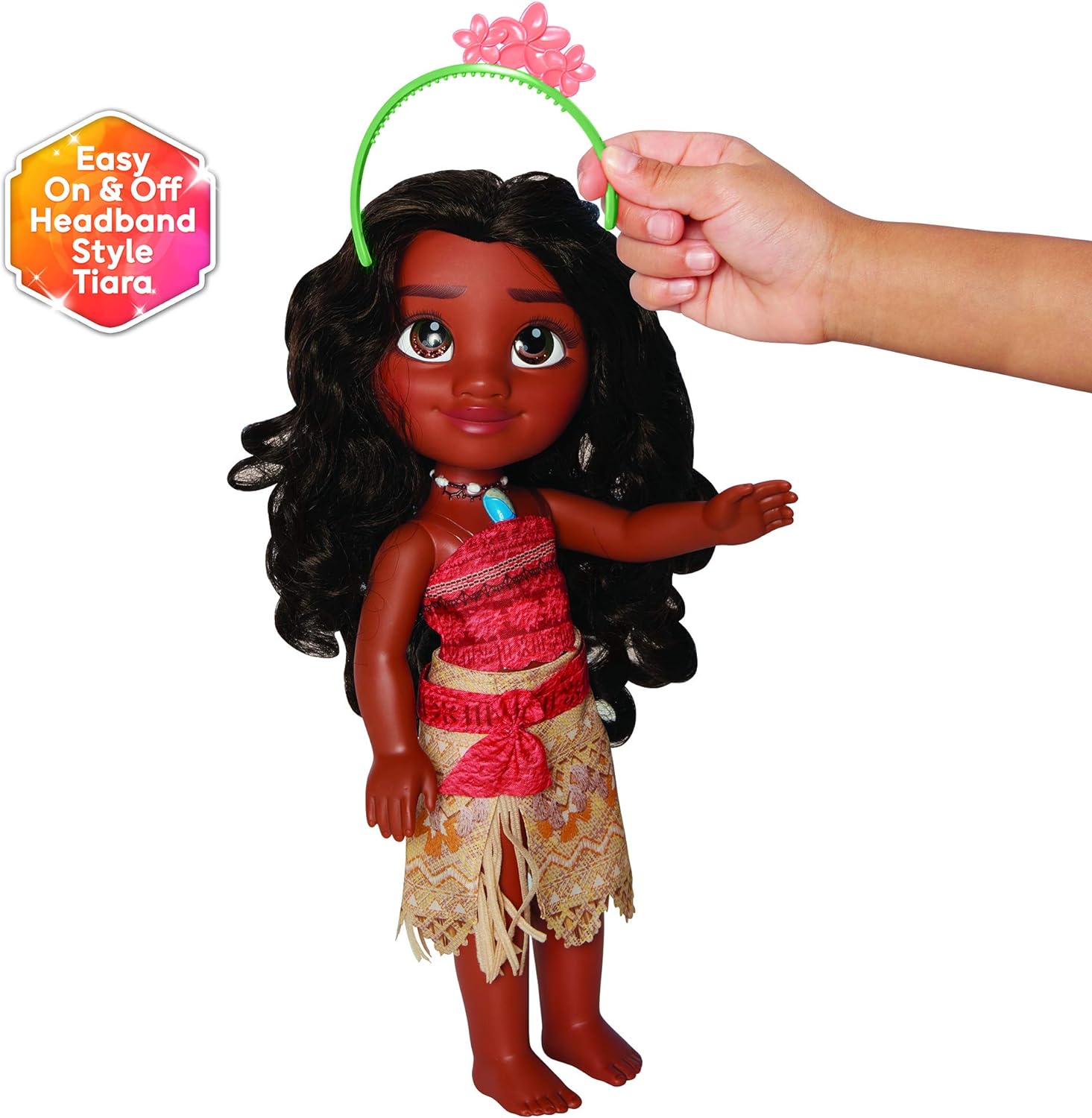 Disney Princess Bambola Principessa Vaiana 38 cm con bellissimi occhi scintillanti, abito scarpette e tiara, bambine dai 3 anni in su!