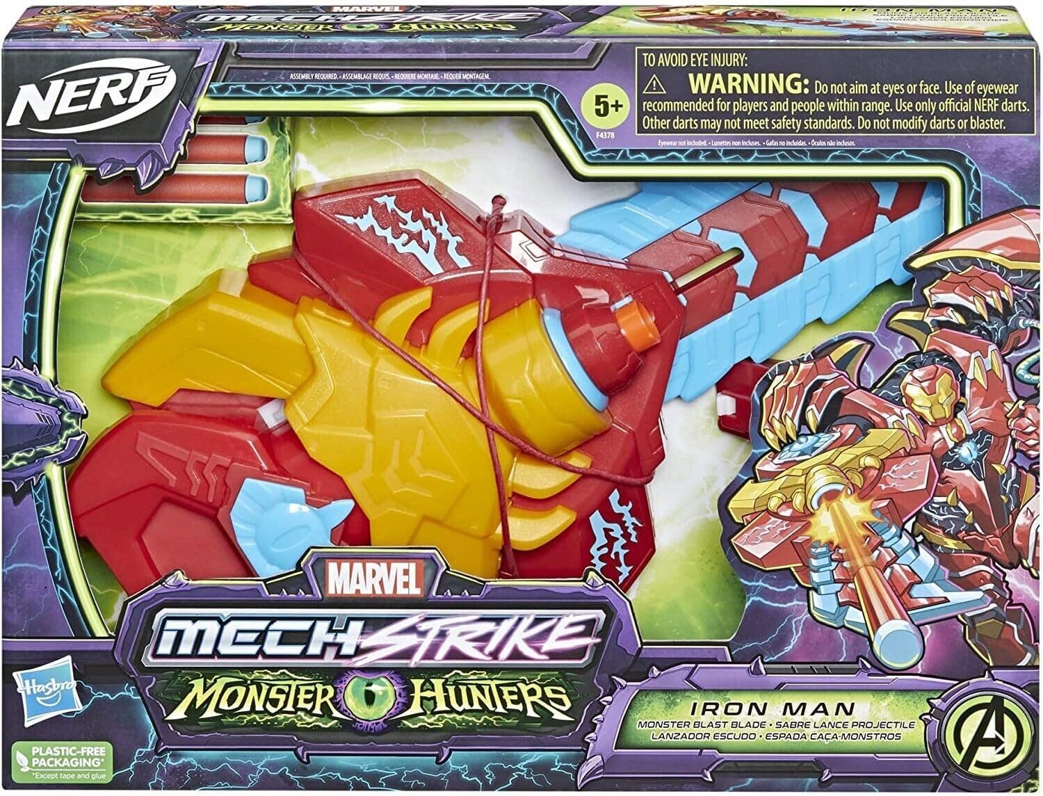 Marvel Avengers Mech Strike Monster Hunters-Lanciatore Spada di Iron Man Multicolore, One Size, F4378