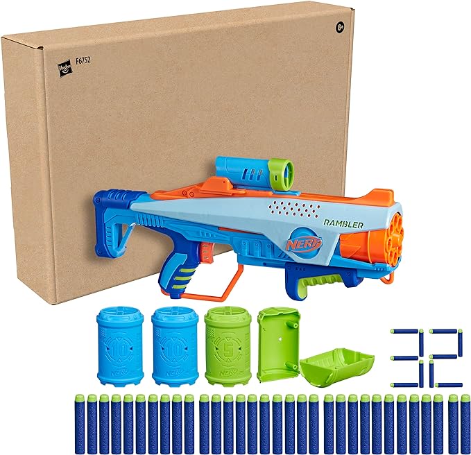 Nerf Elite Junior JR Rookie Pack, blaster facile da usare, 32 dardi Nerf Elite, 4 bersagli