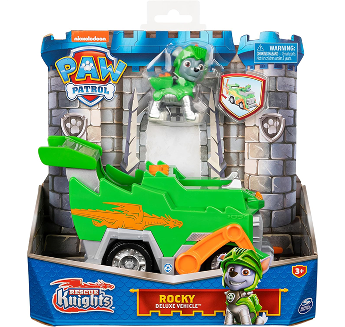 Paw Patrol  Veicolo Rescue Knights di Rocky  Camion per la Raccolta di rifiuti riciclabili con Personaggio Giochi Bambini dai 3 Anni in su