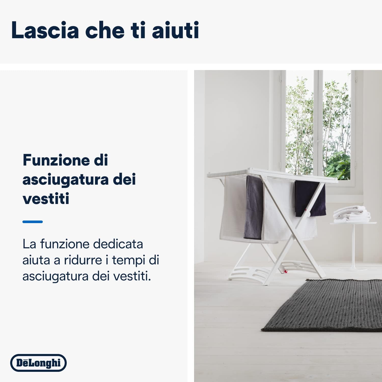 De'Longhi DEXD216F Tasciugo Deumidificatore per eliminare l'umidità, Asciugabiancheria, Doppio Sistema Filtrazione Aria, 16L/giorno, Display Digitale, Silenzioso, Maniglia e ruote, TIMER