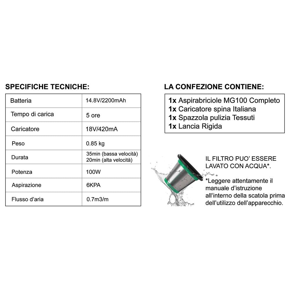 Aspirabriciole MG100 Alta Qualità 100w 14.8V