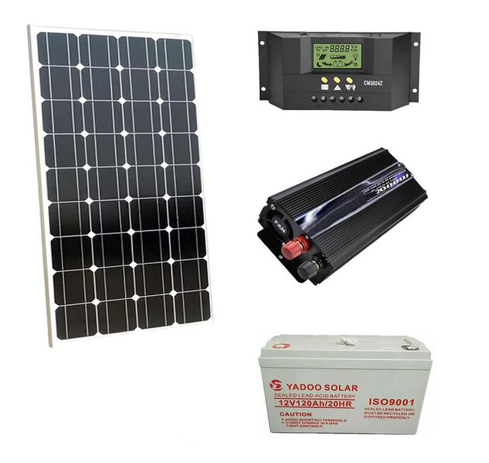 Kit fotovoltaico 1 KW giornaliero inverter 2000W Panello solare 100W + batteria