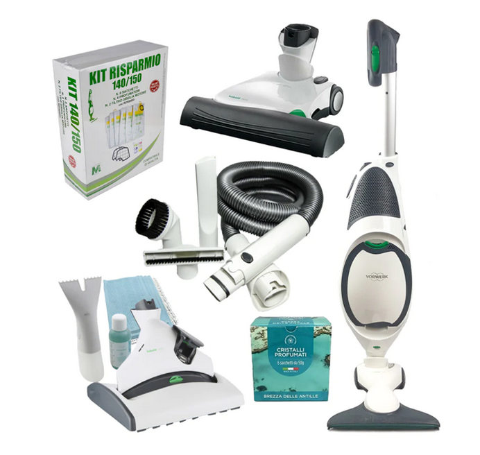 Combo Folletto VK 150 + Kit tubo + Battitappeto EB370 + Pulilava SP530 (ricondizionato)